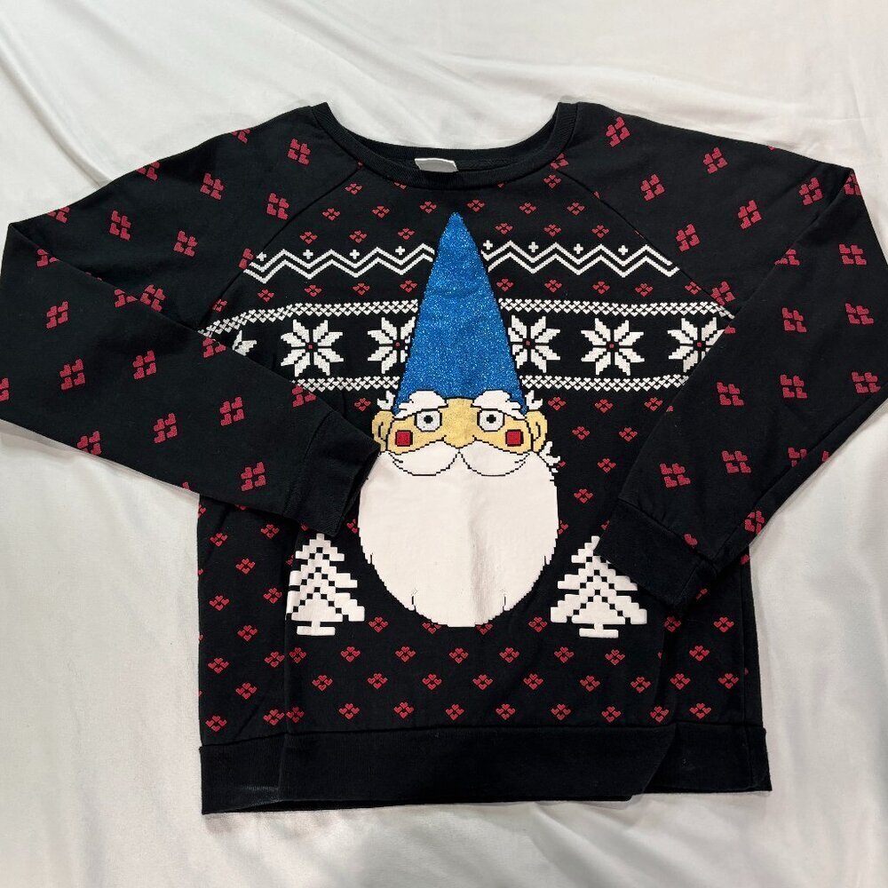 Winter Gnome Sweatshirt Crewneck, Juniors Large Lot D